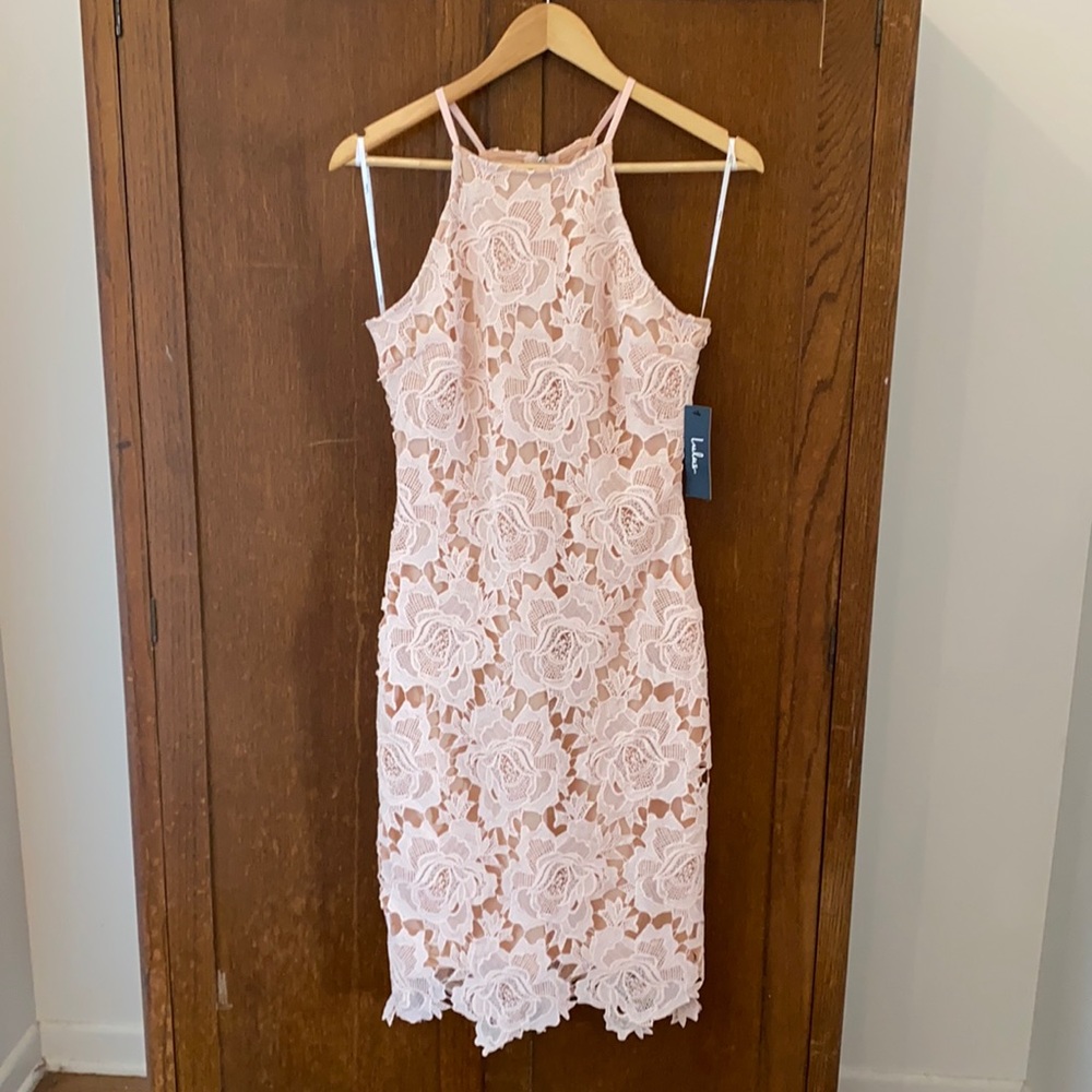 Lulu’s crochet lace dress blush pink